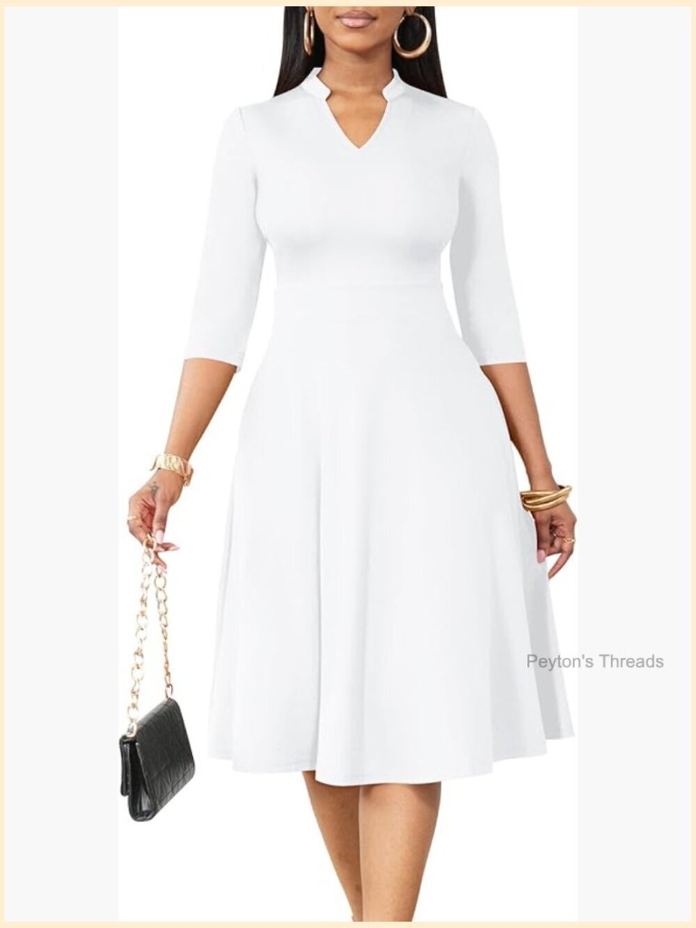 Church Dresses for Women 3/4 Sleeve Fit and Flare Midi Dress